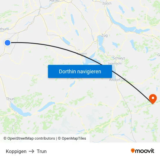 Koppigen to Trun map