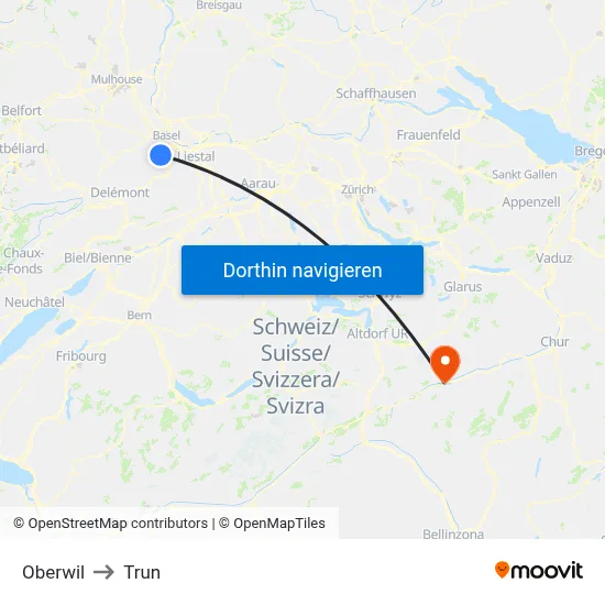 Oberwil to Trun map