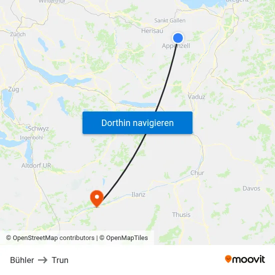 Bühler to Trun map