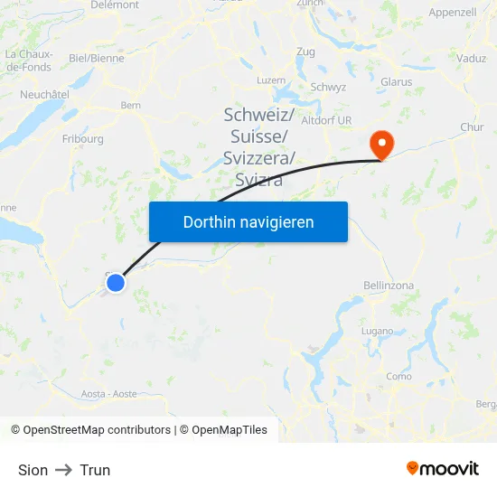 Sion to Trun map