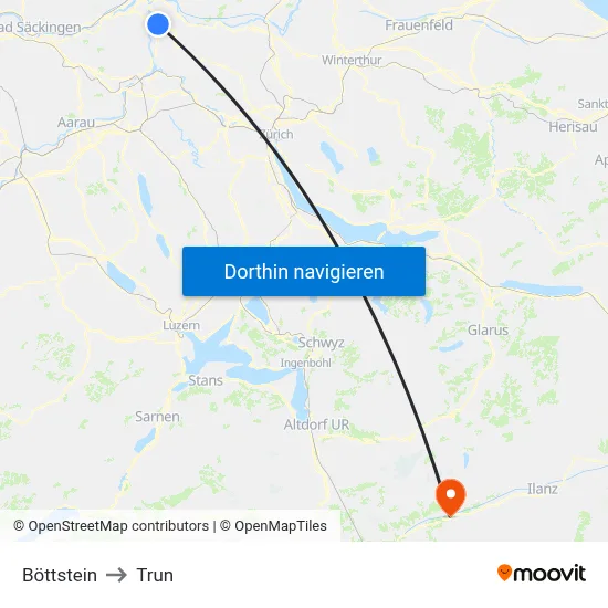 Böttstein to Trun map