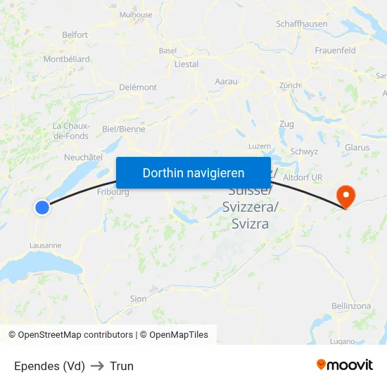 Ependes (Vd) to Trun map