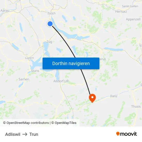 Adliswil to Trun map