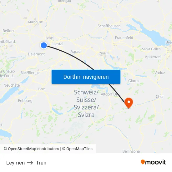 Leymen to Trun map