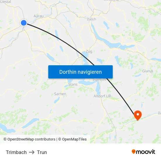 Trimbach to Trun map