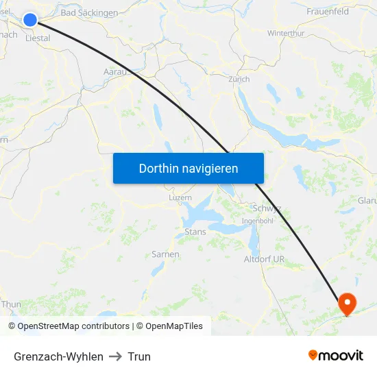 Grenzach-Wyhlen to Trun map