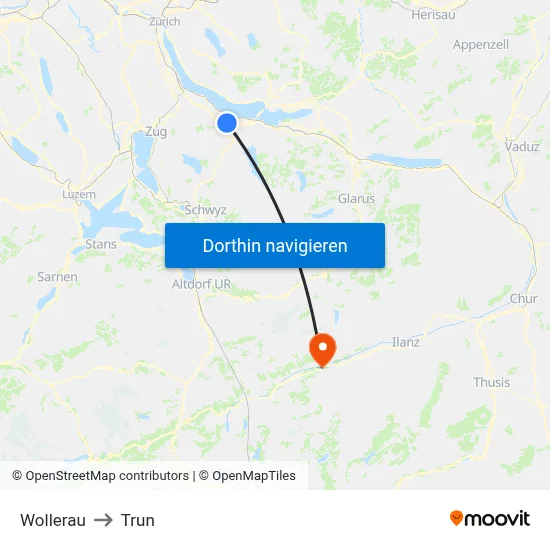 Wollerau to Trun map