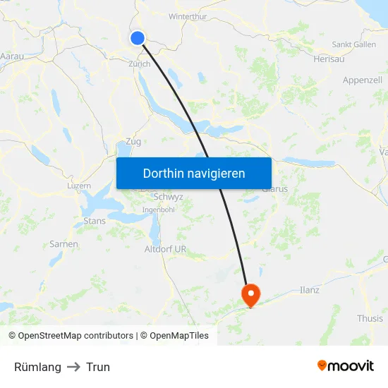 Rümlang to Trun map