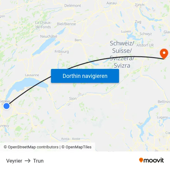 Veyrier to Trun map