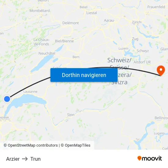 Arzier to Trun map