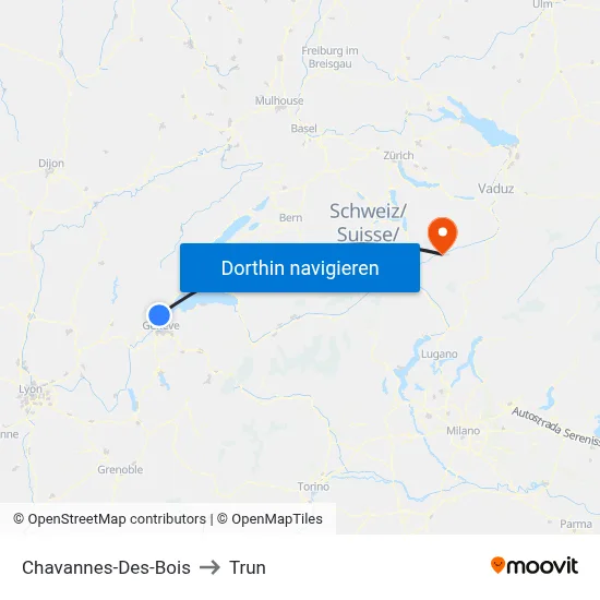 Chavannes-Des-Bois to Trun map