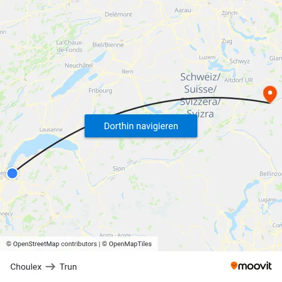 Choulex to Trun map