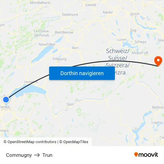 Commugny to Trun map