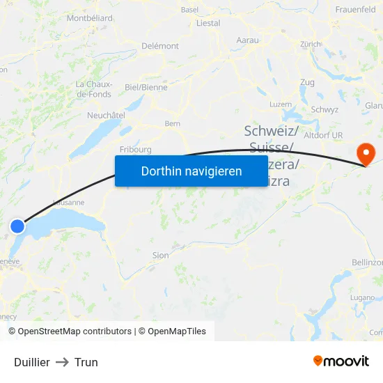 Duillier to Trun map