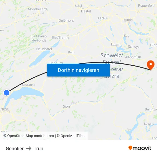 Genolier to Trun map