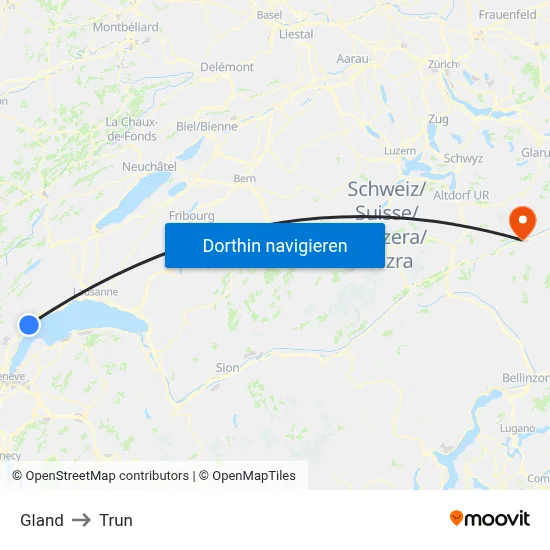 Gland to Trun map