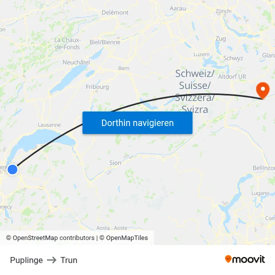 Puplinge to Trun map