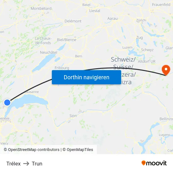 Trélex to Trun map