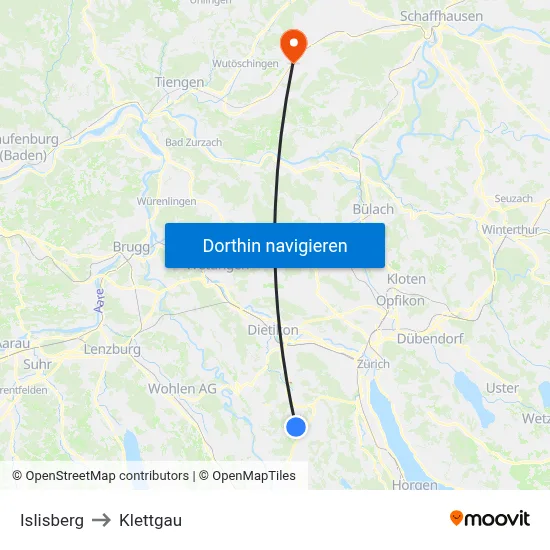 Islisberg to Klettgau map