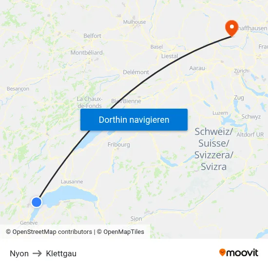 Nyon to Klettgau map