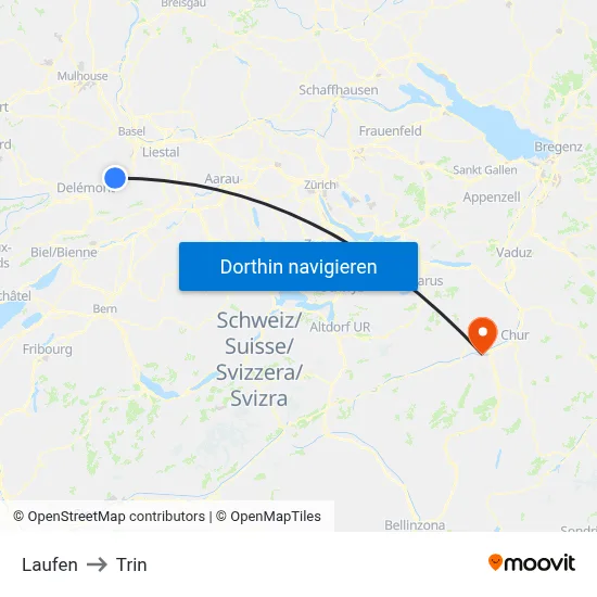 Laufen to Trin map