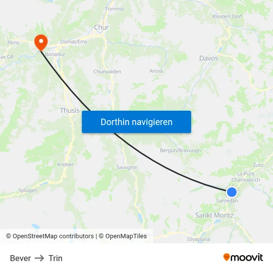 Bever to Trin map
