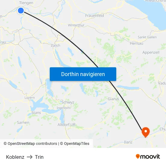 Koblenz to Trin map