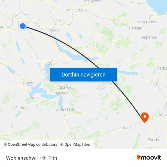 Wohlenschwil to Trin map