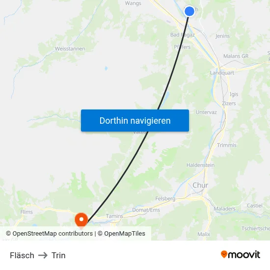 Fläsch to Trin map