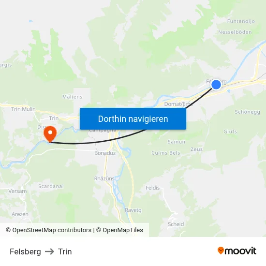 Felsberg to Trin map