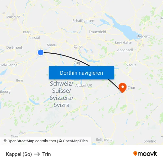 Kappel (So) to Trin map