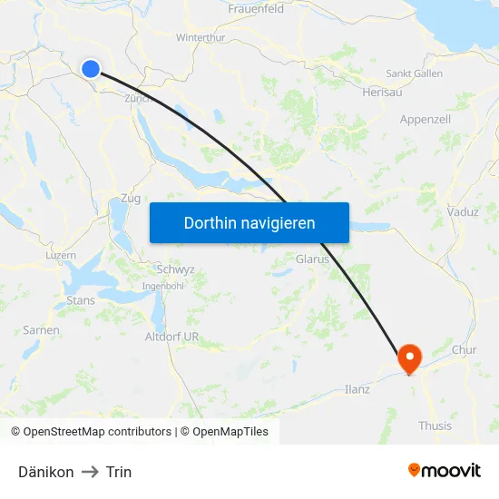Dänikon to Trin map