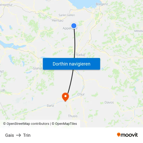 Gais to Trin map