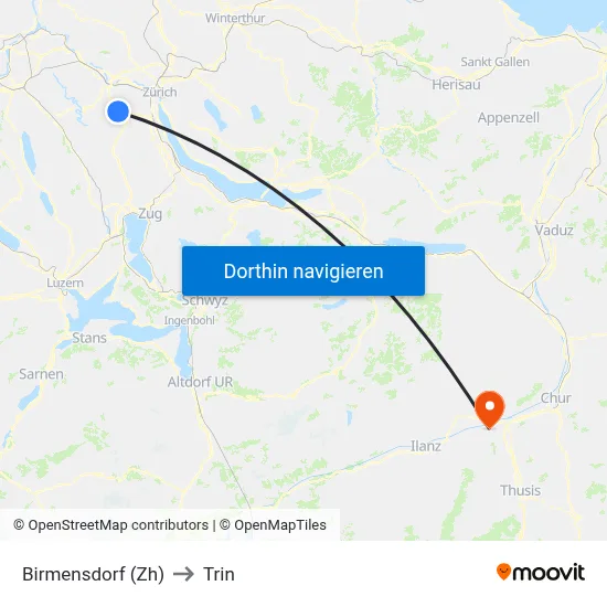 Birmensdorf (Zh) to Trin map