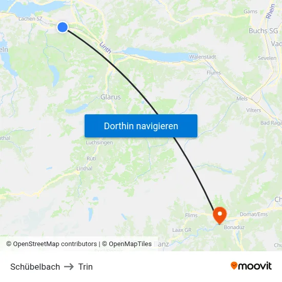 Schübelbach to Trin map