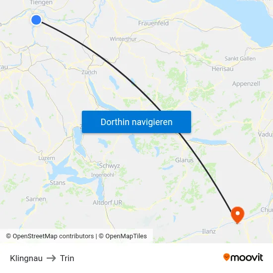 Klingnau to Trin map