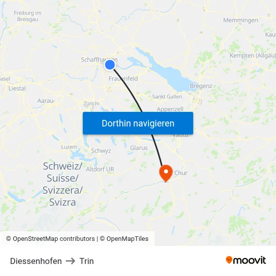 Diessenhofen to Trin map