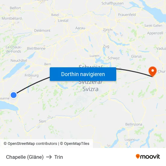 Chapelle (Glâne) to Trin map