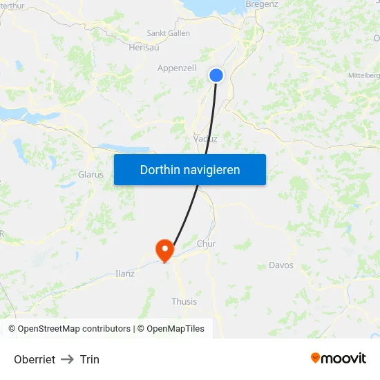 Oberriet to Trin map