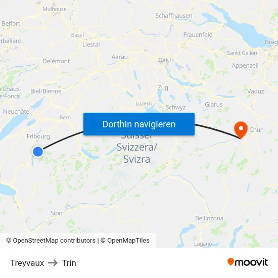Treyvaux to Trin map
