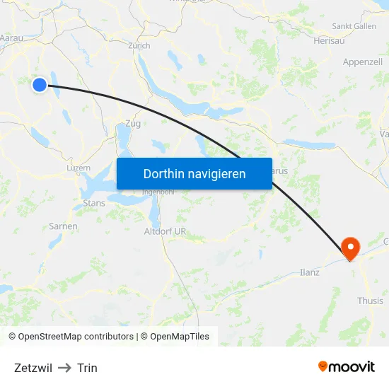Zetzwil to Trin map