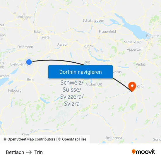 Bettlach to Trin map