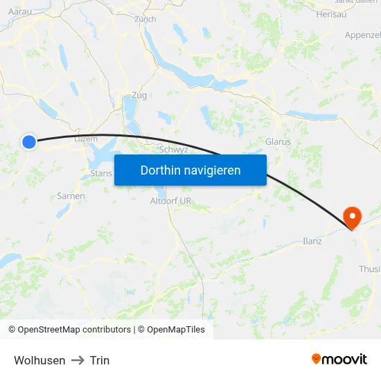 Wolhusen to Trin map