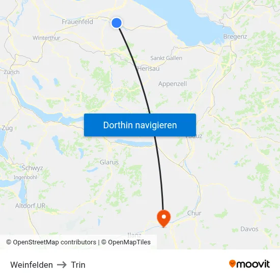 Weinfelden to Trin map
