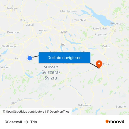 Rüderswil to Trin map