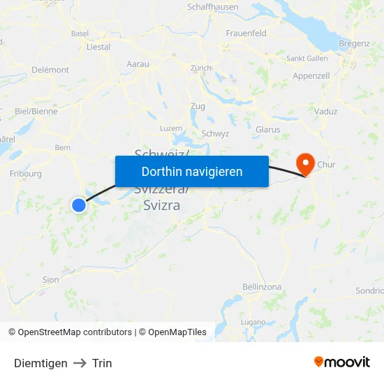 Diemtigen to Trin map