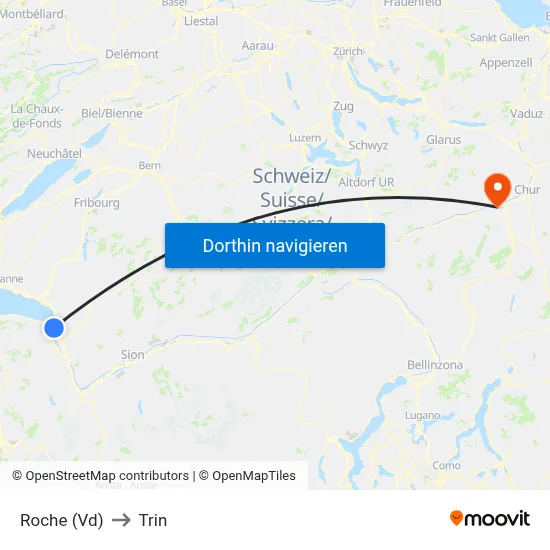 Roche (Vd) to Trin map