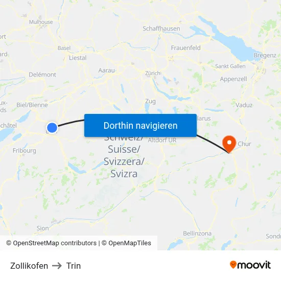 Zollikofen to Trin map