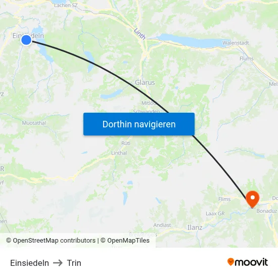 Einsiedeln to Trin map