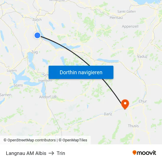 Langnau AM Albis to Trin map